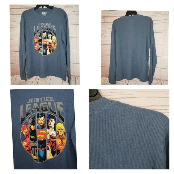 Justice League Men's Super Hero's Blue Long Sleeve Pullover Shirt Size M 38-40 - Picture 3 of 8